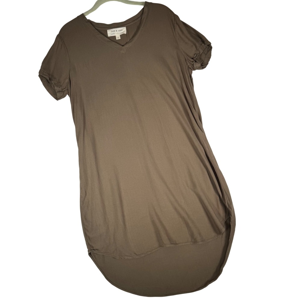 Cloth & Stone Anthropologie Womens M Brown V-Neck High‎ Low Rayon T-Shirt Dress